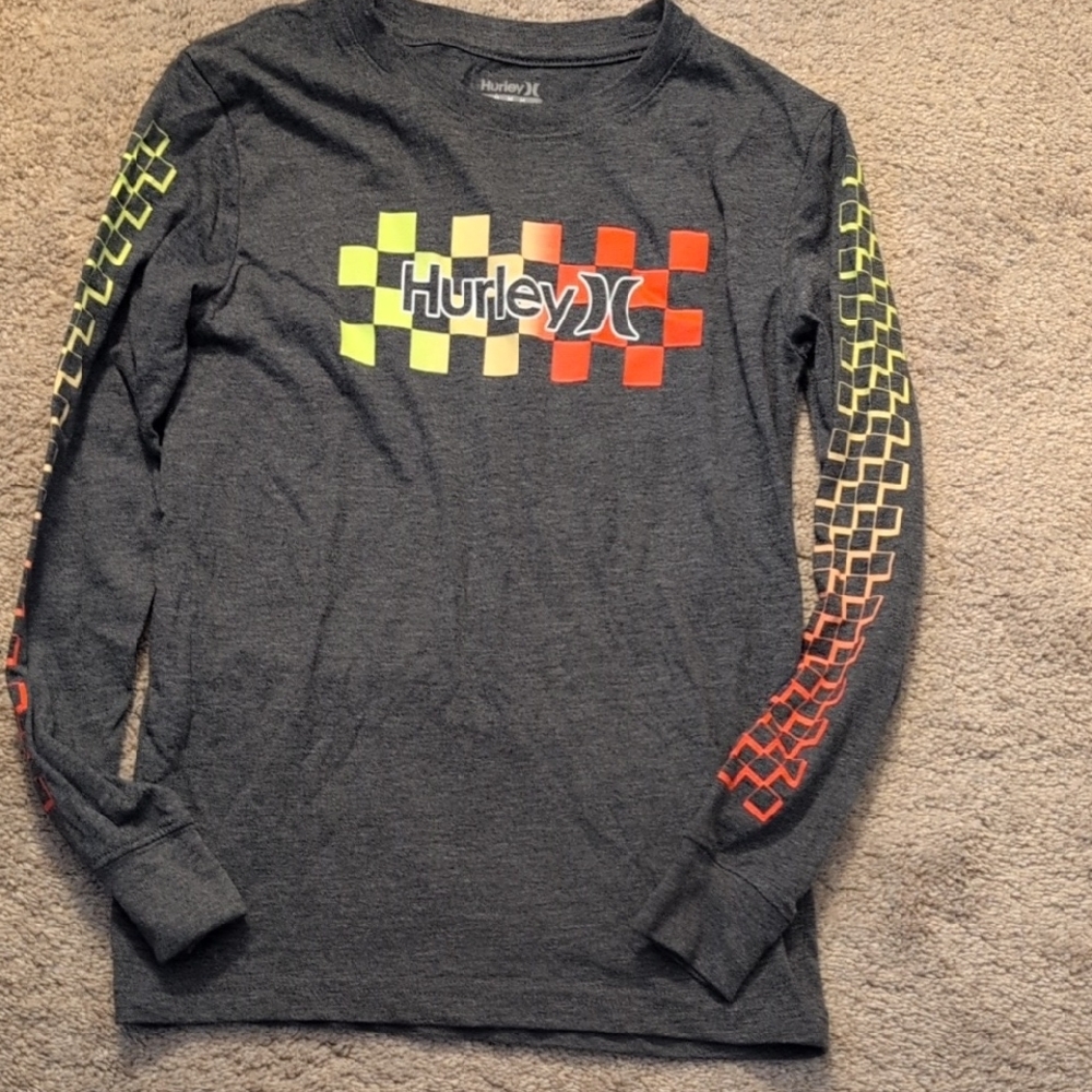 Hurley Kids Long Sleeve Shirt - Gray with Multicolor Design